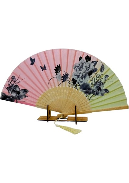 Japon Bambu Kumaş Yelpaze Çanta Boy Stant Hediyeli No.4