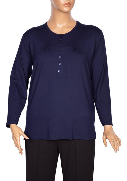 Cimariva Kadın Arsu Büyük Beden Robalı Süs Düğmeli Lacivert Bluz