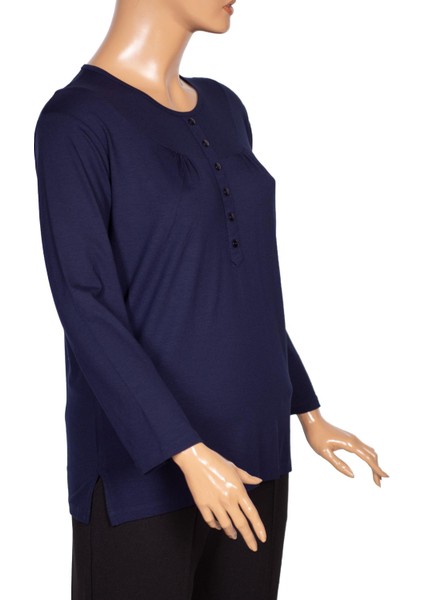 Cimariva Kadın Arsu Büyük Beden Robalı Süs Düğmeli Lacivert Bluz modelleri