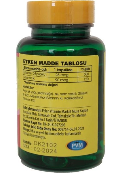 D3 Vitamini K2 Vitamini 100 Softgel fiyatları