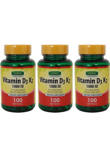Vitamin D3 Vitamin K2 3 x 100 Softgel D3 Vitamini K2 Vitamini
