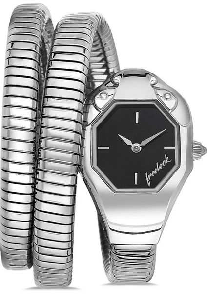 Yılan Detaylı Bileğe Dolamalı Çelik Siyah Kadran Kadın Kol Saati modelleri