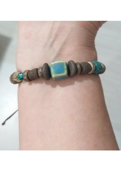 Küp Şeklinde Seramik ve Toprak Boncuklu Nazar Boncuklu Lav Taşlı Unisex Bileklik fırsatları