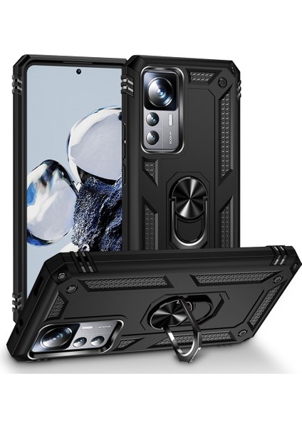 Xiaomi Mi 12T Pro Kapak Military Yüzüklü Stantlı Panzer Tank Kılıf - Siyah