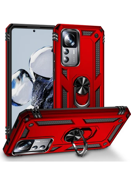 Case World Xiaomi Mi 12T Kapak Military Yüzüklü Stantlı Panzer Tank Kılıf - Kırmızı