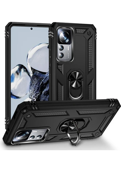 Case World Xiaomi Mi 12T Kapak Military Yüzüklü Stantlı Panzer Tank Kılıf - Siyah