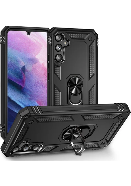 Case World Samsung Galaxy A54 Kapak Military Yüzüklü Stantlı Panzer Tank Kılıf - Siyah