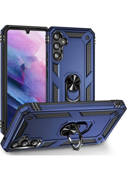 Case World Samsung Galaxy A54 Kapak Military Yüzüklü Stantlı Panzer Tank Kılıf - Lacivert