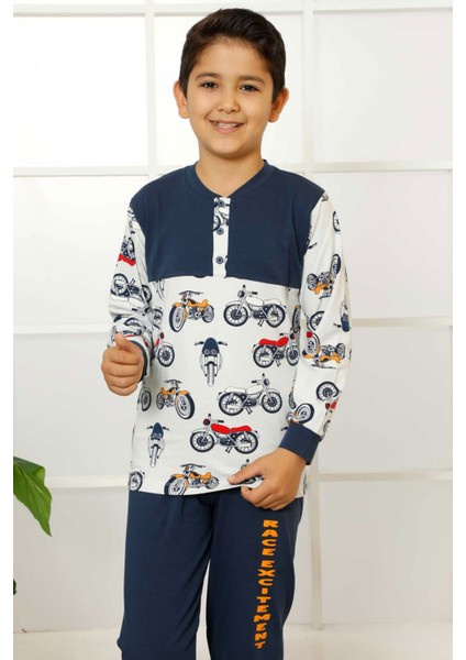 Indigo Motor Baskılı Uzun Kollu Patlı Bisiklet Yaka Erkek Çocuk Pijama Takımı EDY5161UK-İ fiyatları