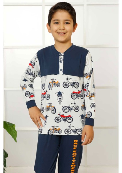 Indigo Motor Baskılı Uzun Kollu Patlı Bisiklet Yaka Erkek Çocuk Pijama Takımı EDY5161UK-İ modelleri