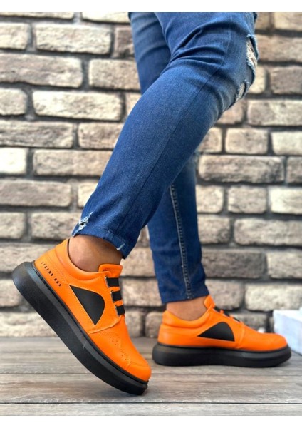 BA0302 Kalın Taban Bağcıksız Tarz Casual Turuncu Erkek Ayakkabı