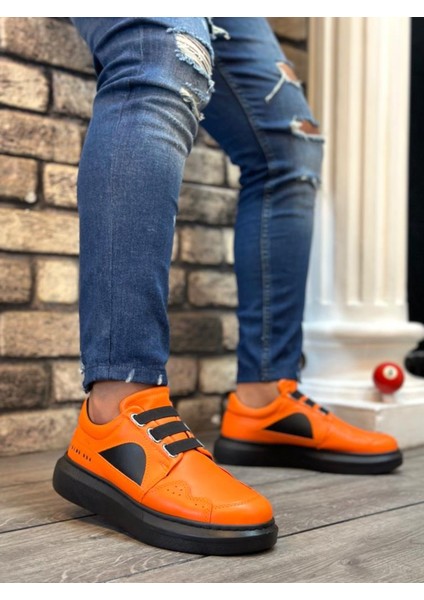 BA0302 Kalın Taban Bağcıksız Tarz Casual Turuncu Erkek Ayakkabı