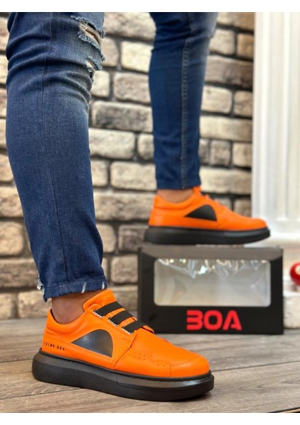 BA0302 Kalın Taban Bağcıksız Tarz Casual Turuncu Erkek Ayakkabı