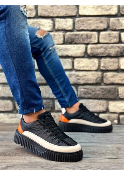 BA0801 Boa Yüksek Taban Siyah Paraşüt Kumaş Turuncu Cilt Detaylı Erkek Ayakkabı modelleri