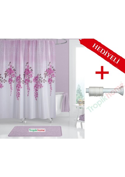 Fuşya Banyo Perdesi 180X200CM Askı Hediyeli Banyo Duş Perdesi, Pembe Renk Sümbül Banyo Perdesi fiyatları