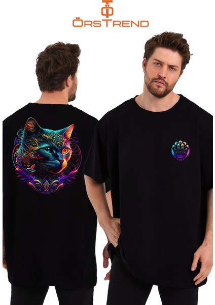 Cat Love Baskılı Sıfır Yaka Unisex Oversize Tişört