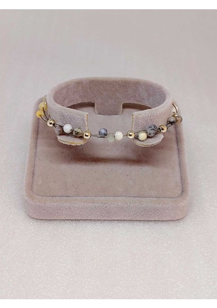 Beyaz Alacalı Opal Taşı Bileklik 4mm