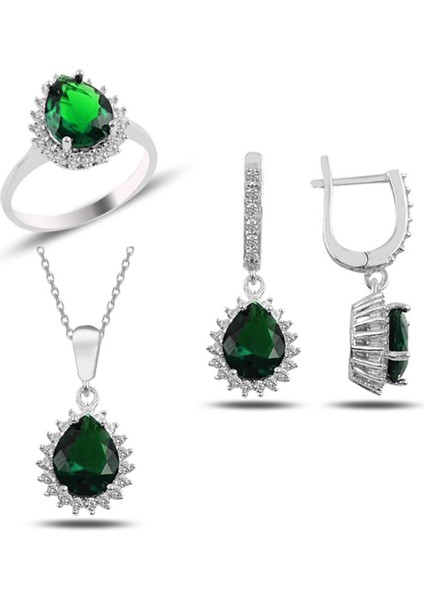 Yeşil Takı Seti Green Stone Silver 925 Ayar