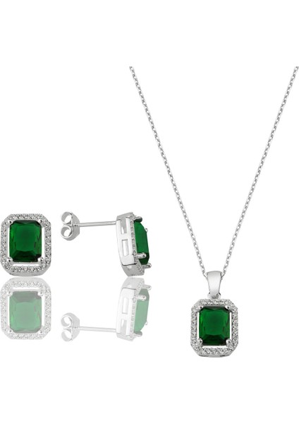 Baget Taşlı Gümüş Takı Seti Ikili
