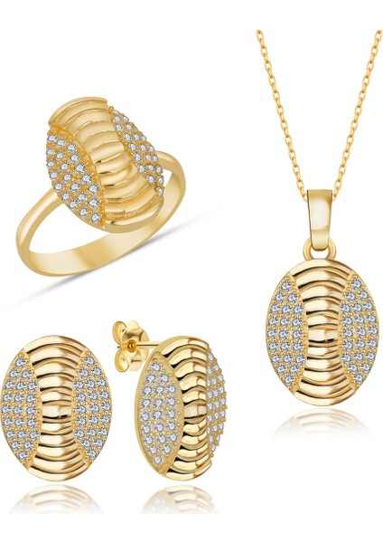 Taşlı Gümüş Takı Seti Gold