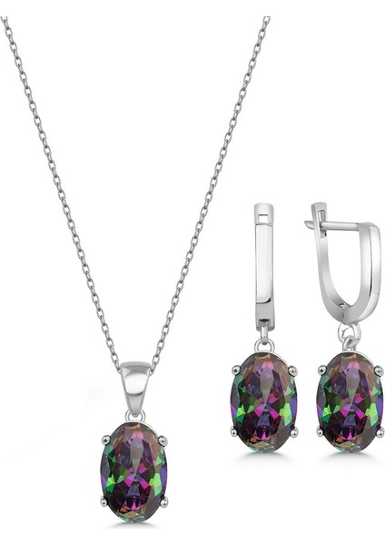 Mistik Topaz Kolye Küpe Set Takım Gümüş