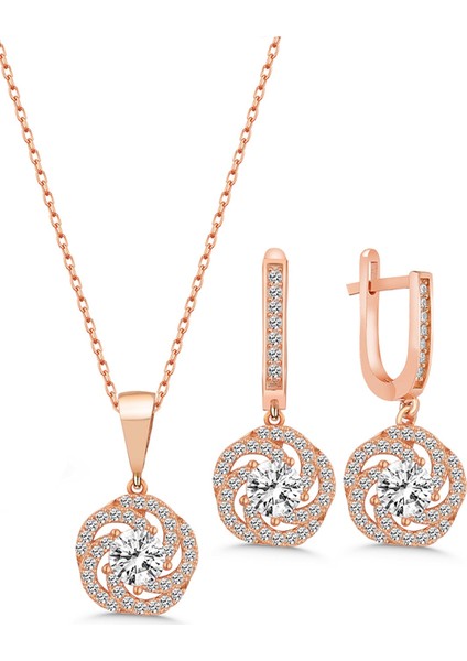 Girdap Kolye Küpe Gümüş Set