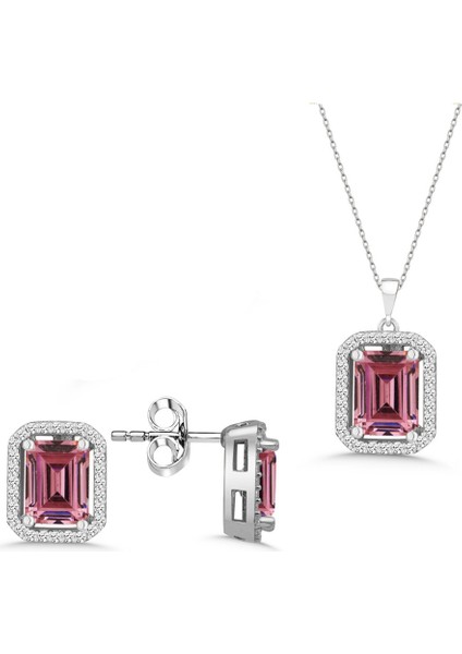 Pembe Taşlı Baget Takı Seti