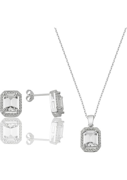 Baget Taşlı Gümüş Takı Seti Ikili