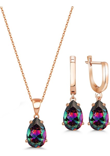 Mistik Topaz Damla Kolye Küpe Takı Seti