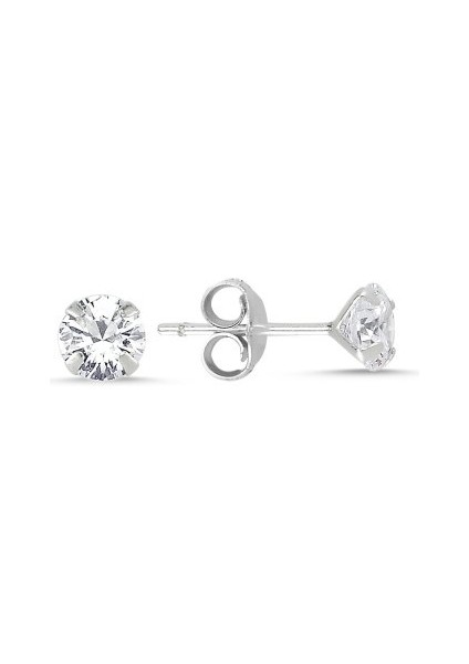 925 Ayar Gümüş 5mm Yuvarlak Zirkon Taşlı Tektaş Küpe