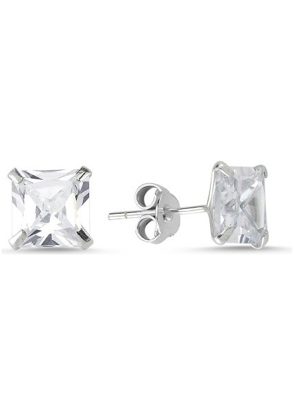925 Ayar Gümüş 6mm Kare Zirkon Taşlı Tektaş Küpe