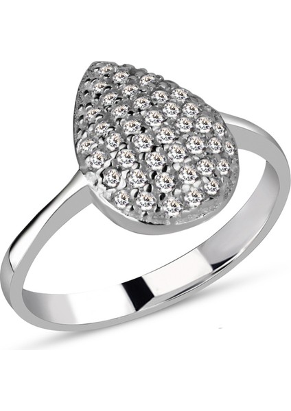 Modern Damla Taşlı Kadın Gümüş Yüzük