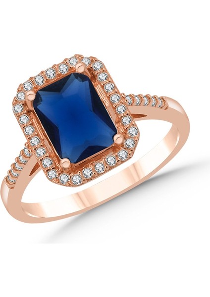 Safir Renk Taşlı Kadın Gümüş Yüzük