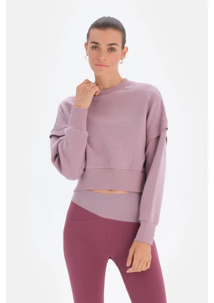 Lila Kadın Kapıtone Crop Sweatshırt