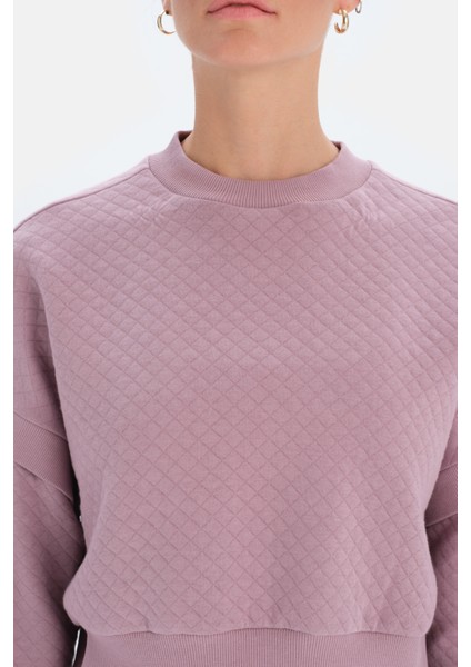Lila Kadın Kapıtone Crop Sweatshırt modelleri