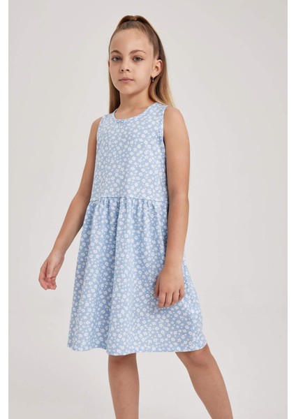 Kız Çocuk Desenli Pamuklu Elbise B0673A823SM