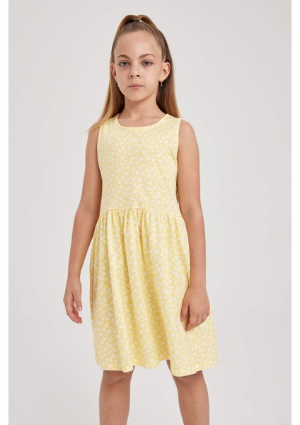 Kız Çocuk Desenli Pamuklu Elbise B0673A823SM