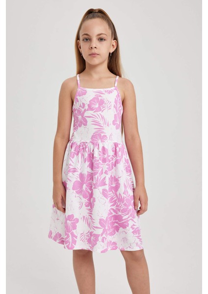 Kız Çocuk Desenli Pamuklu Elbise B0674A823SM