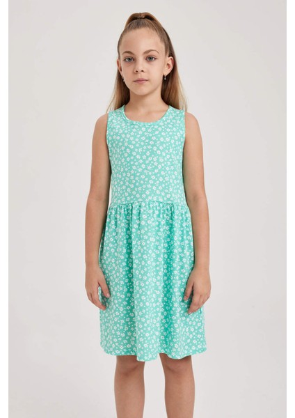 Kız Çocuk Desenli Pamuklu Elbise B0673A823SM