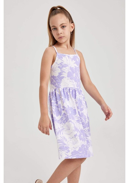 Kız Çocuk Desenli Pamuklu Elbise B0674A823SM