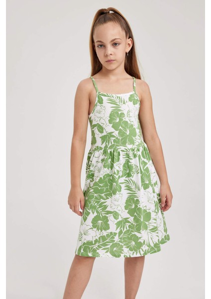 Kız Çocuk Desenli Pamuklu Elbise B0674A823SM