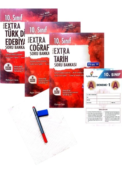 10.Sınıf Ekstra Edebiyat+Tarih+Coğrafya Soru Bankası Yeni Baskı - Aydın Yayınları Deneme +Faber Kalem+Silgi)