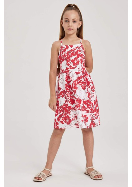 Kız Çocuk Desenli Pamuklu Elbise B0674A823SM