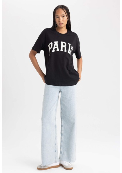 Oversize Fit Bisiklet Yaka Kısa Kollu Pamuk TIŞÖRT B0661AX23SM