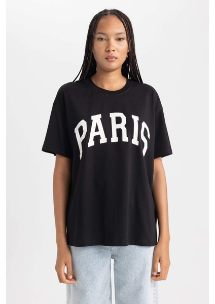 Oversize Fit Bisiklet Yaka Kısa Kollu Pamuk TIŞÖRT B0661AX23SM