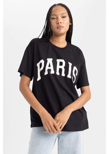 Oversize Fit Bisiklet Yaka Kısa Kollu Pamuk TIŞÖRT B0661AX23SM