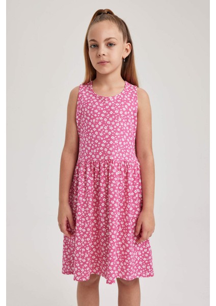 Kız Çocuk Desenli Pamuklu Kolsuz Elbise modelleri