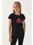 Siyah Kol Detay Ön Baskılı Kız Çocuk T-Shirt 2