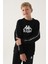 Siyah Bisiklet Yaka Kol Baskı Detay Erkek Çocuk Sweatshirt 1