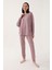 Bright Pinstripe Kahverengi Kadın Uzun Kol Pijama Takım 1